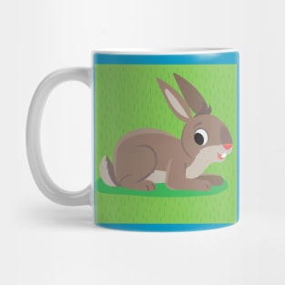 brown rabbit lies on a grassy meadow Mug